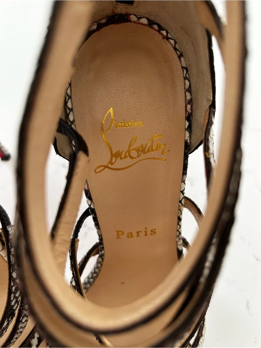 Christian Louboutin snake skin strappy heels size 36